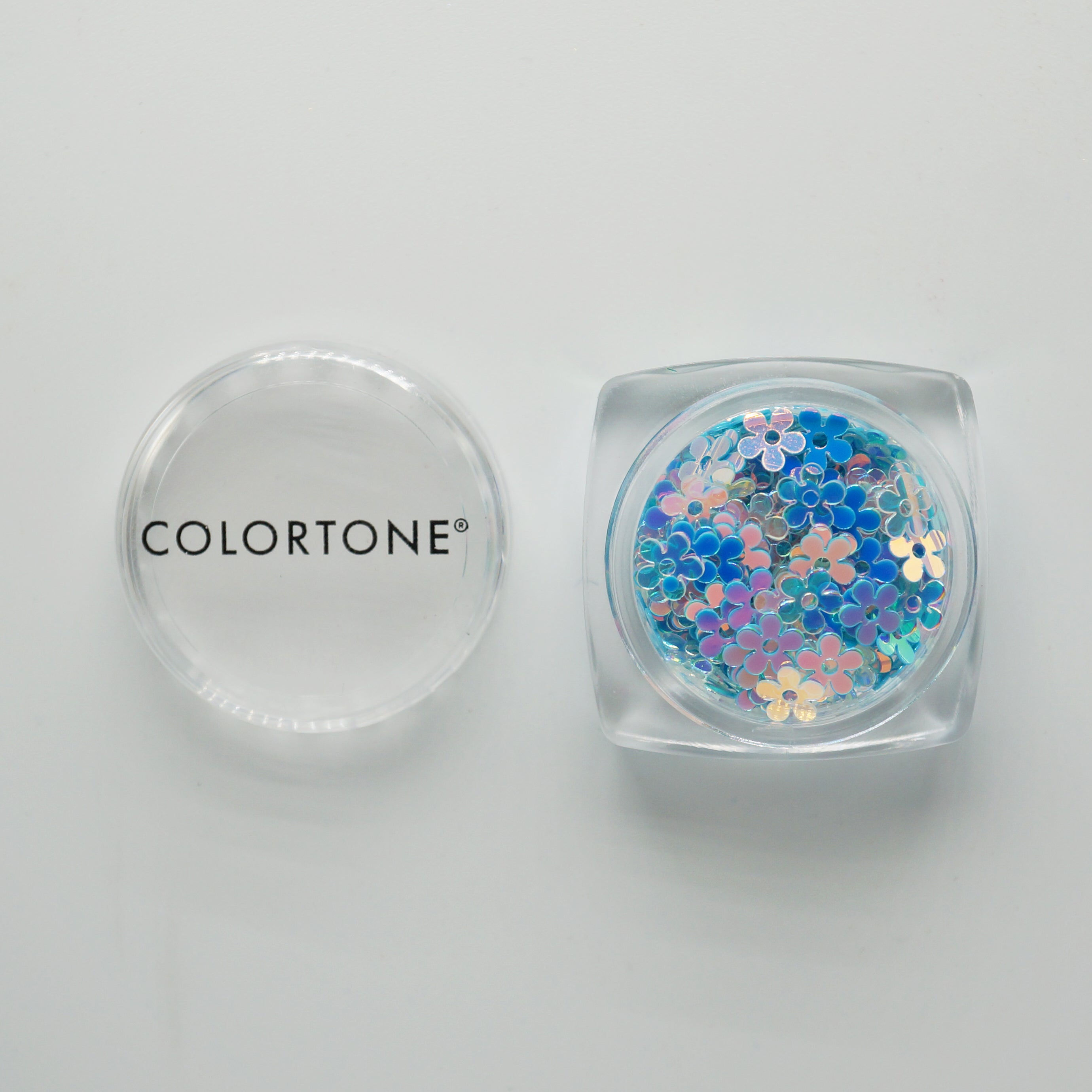 Clear & Blue Flowers - Inlay Glitter Potje | Colortone